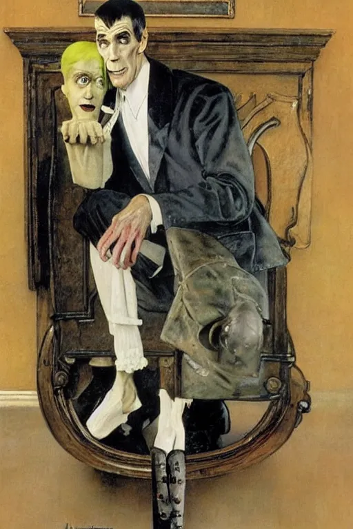 Image similar to lurch from the addams family painted by norman rockwell