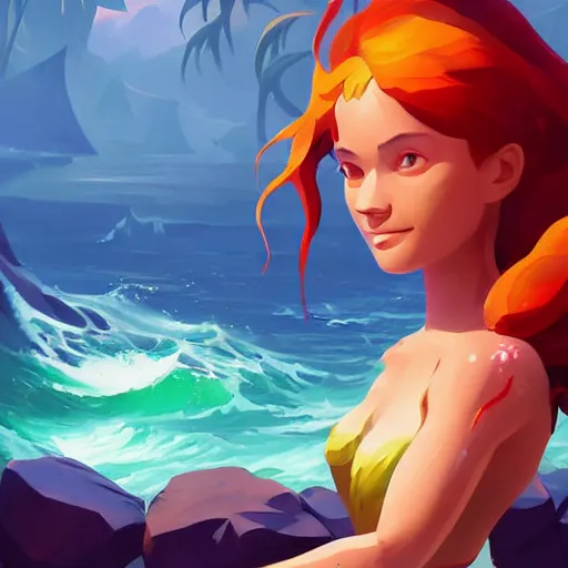 Image similar to painting mermaid treasure on sea of thieves game avatar hero smooth face median photoshop filter cutout vector, behance hd by jesper ejsing, by rhads, makoto shinkai and lois van baarle, ilya kuvshinov, rossdraws global illumination