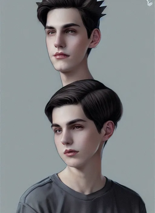 Image similar to portrait of teenage jughead jones wearing a light grey crown, photorealistic, crown, eyes closed, crown, black hair, intricate, elegant, glowing lights, highly detailed, digital painting, artstation, concept art, smooth, sharp focus, illustration, art by wlop, mars ravelo and greg rutkowski