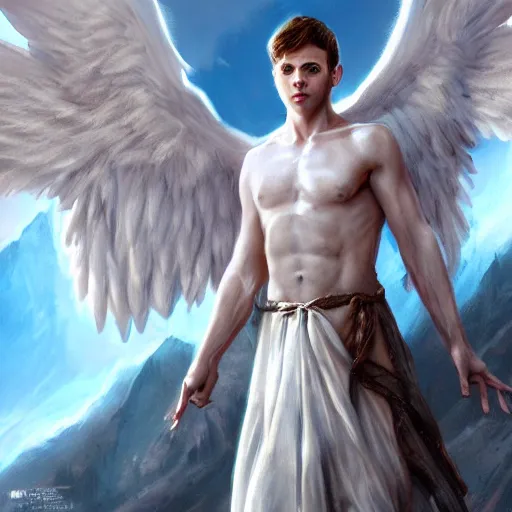 Image similar to an extremely white male angel, matte painting, concept art, extremely detailed, 4k