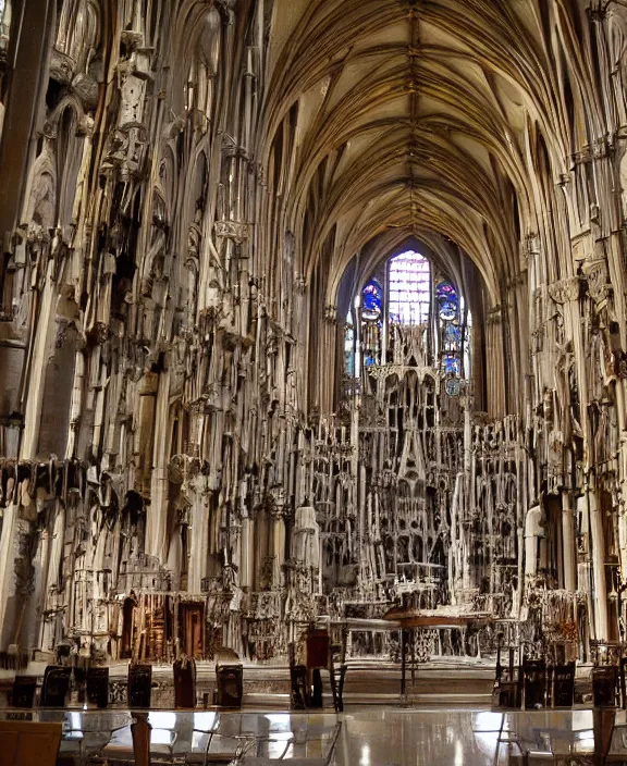 Image similar to an interior view of a grand cathedral made of bones and gemstones