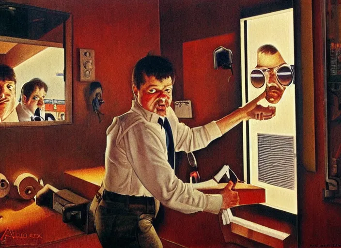 Image similar to rockwell somebody's watching me, 1 9 8 2, fruin tom in the style of ferez andrew