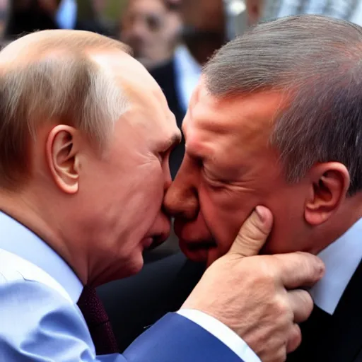 Prompt: putin french kissing erdogan