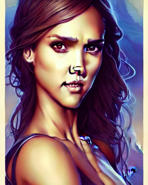 Prompt: Beautiful and playful Jessica Alba portrait, art nouveau, fantasy, intricate heart shaped designs, elegant, highly detailed, sharp focus, art by Artgerm and Greg Rutkowski and WLOP