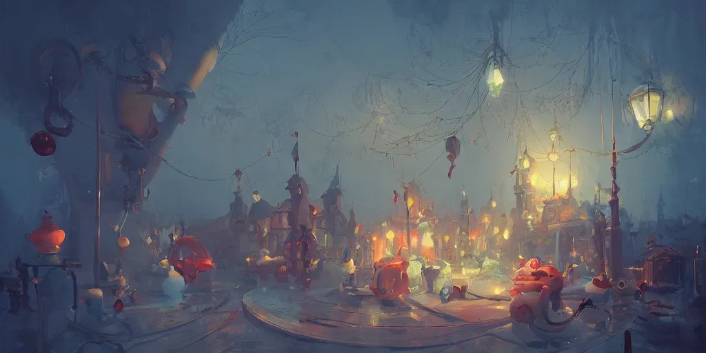 Prompt: Huge wonderland at night, magical, awestriking, impossibly detailed, by Sergey Kolesov