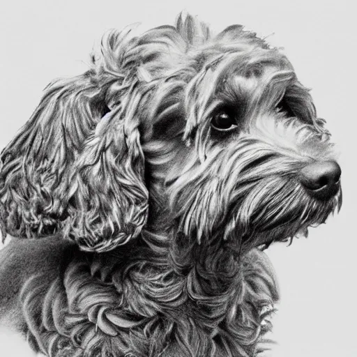 Prompt: pencil illustration of a cockapoo, highly detailed