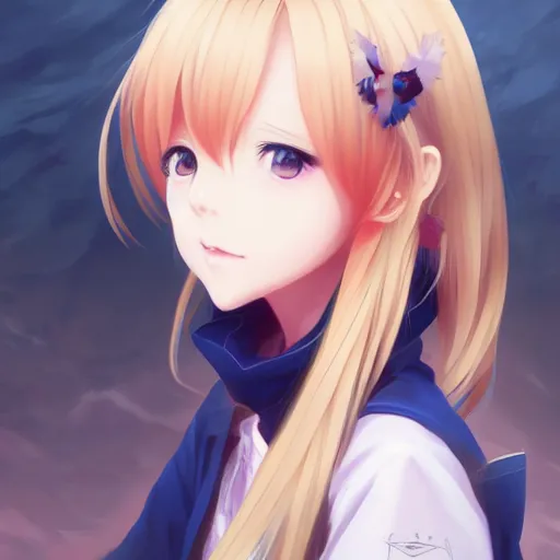 Image similar to anime portrait of Karuizawa Kei, Blonde, as an anime girl by Stanley Artgerm Lau, WLOP, Rossdraws, James Jean, Andrei Riabovitchev, Marc Simonetti, and Sakimichan, trending on artstation