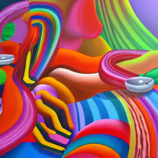 Prompt: candyland, oil and acrylic on canvas, surrealism, high detail