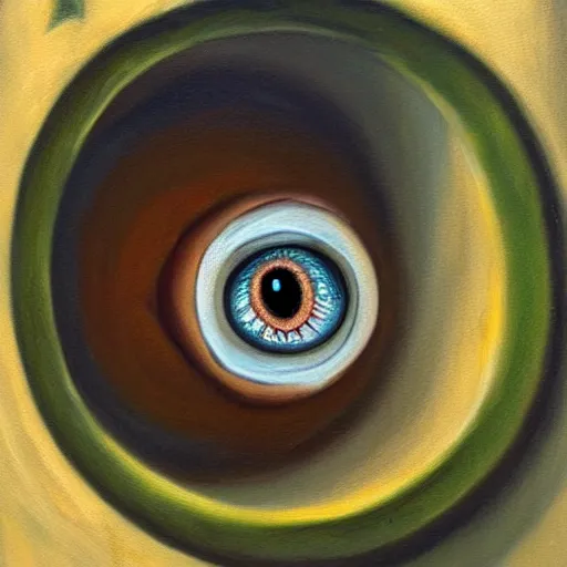 Prompt: creepy eye peeps through a hole in the wall, oil painting, highly detailed, photorealistic