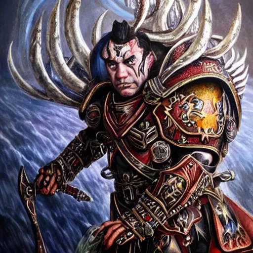 Image similar to Till Lindemann as chaos marine. epic game portrait. Highly detailed, highly recommended. fantasy art by Botticelli