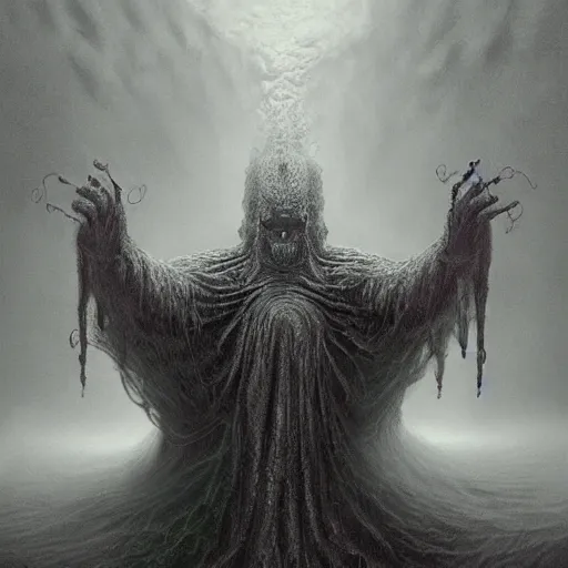 Prompt: cinematic, hyperdetailed, symmetrical, 3 d point pencil drawing of a incommensurate entity, the enigmatic king of entropy, lovecraftian, torrential blood, fog, hires, unreal 5, octane, hyperrealism, dark fantasy, 8 k, saturated colors, colourful, photoshopped, by wayne barlow and zdzisław beksinski