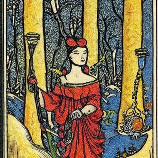 Image similar to a tarot card by bilibin