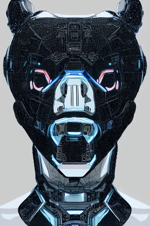 Prompt: Ghost in the shell 2017, cybernetic, android asian black bear, half robot half bear, future tech bear mask, hyperrealist highly intricate, 8K