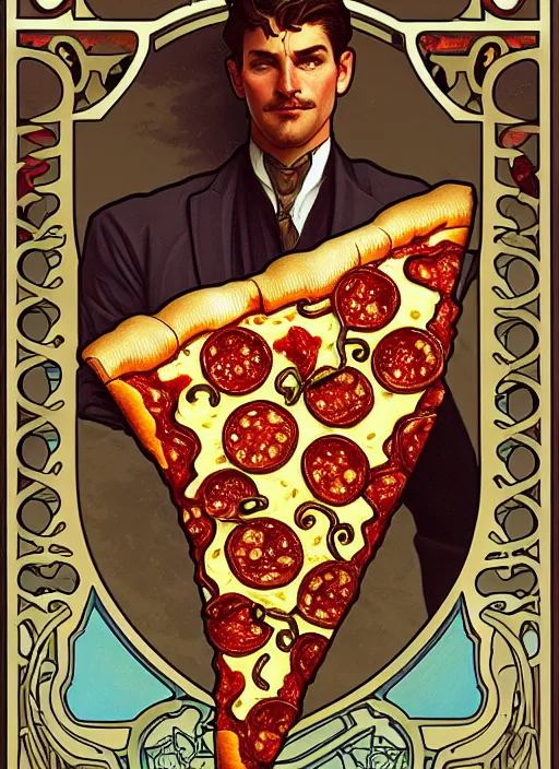 Prompt: unlucky man dropping all the pizza, intricate, elegant, highly detailed, lighting, painting, artstation, smooth, illustration, art by greg rutowski and alphonse mucha,