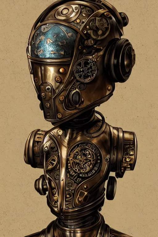 Image similar to steampunk helmet fantasy art mask robot ninja stylized digital illustration sharp focus, elegant intricate digital painting artstation concept art global illumination ray tracing advanced technology chaykin howard and campionpascale and cooke darwyn and davis jack