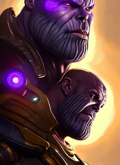 Image similar to portrait of apex legends thanos, intricate, elegant, glowing lights, highly detailed, digital painting, artstation, glamor pose, concept art, smooth, sharp focus, illustration, art by artgerm and greg rutkowski, artey freytag