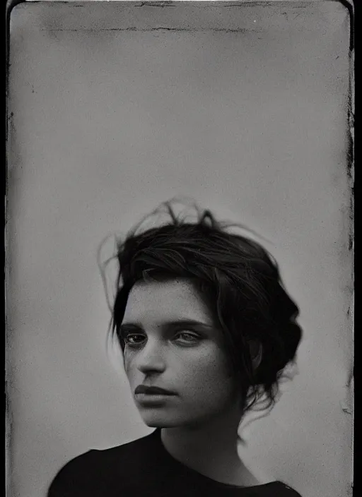 Image similar to portrait of a young women, photo realistic, elegant, award winning photograph, parallax, cinematic lighting, ambrotype wet plate collodion by richard avedon and dorothe lange and shane balkowitsch