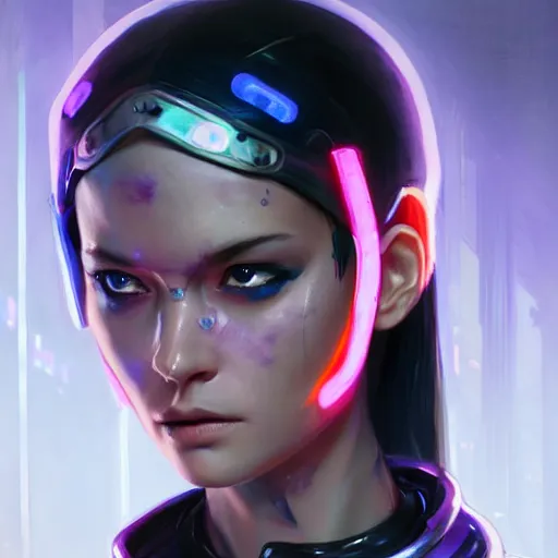 Prompt: movie still of stylized ninja - cyberpunk girl, wearing techwear with neon lights and armor, complementary colors, beautiful realistic face, highly detailed, digital painting, artstation, concept art, smooth, sharp focus, illustration, art by artgerm, by greg rutkowski, by jeremy mann, by francoise nielly, oil painting