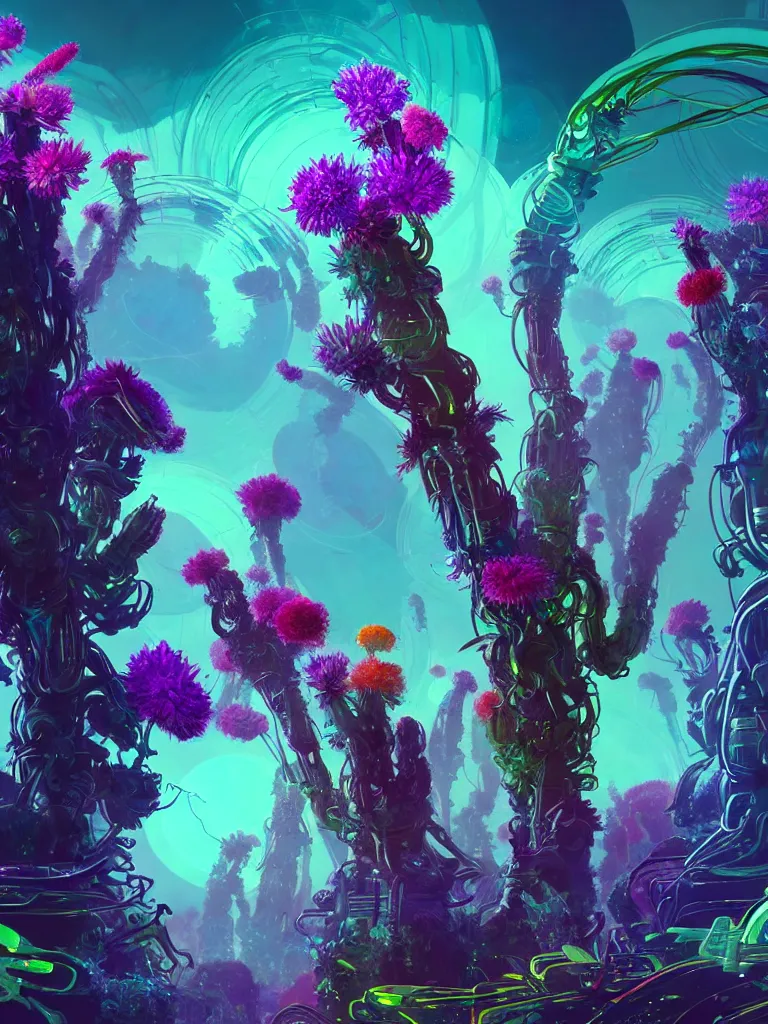 Prompt: concept art. illustration. sci - fi. multicoloured strange weird plants and flowers from a different alien planet. high sci - fi. holographic, beautiful, ethereal