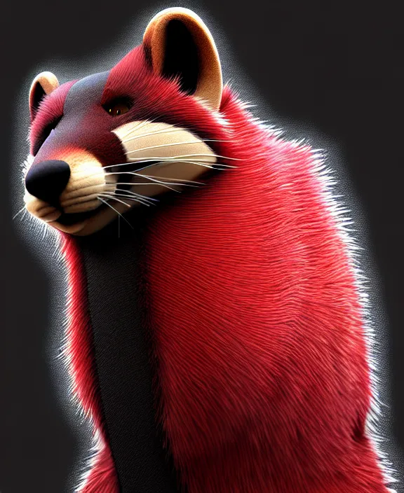 Image similar to furry - male - red - black - weasel - detective - fursona, ray tracing, photorealistic, trending on weasyl