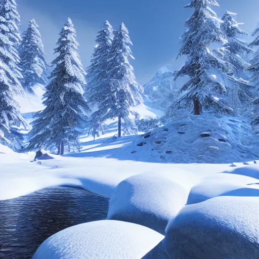 Image similar to heavy snowfall mountain setting, highly detailed, photorealistic shot, bright studio setting, studio lighting, crisp quality and light reflections, unreal engine 5 quality render