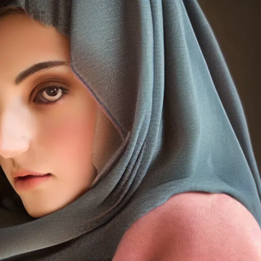 Prompt: beautiful female angel, Iranian, asymmetrical face, ethereal volumetric light, sharp focus