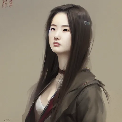 Image similar to “ portrait of liu yifei by greg rutkowski, young, attractive, highly detailed portrait, scifi, digital painting, artstation, concept art, smooth, sharp foccus ilustration, artstation hq ”