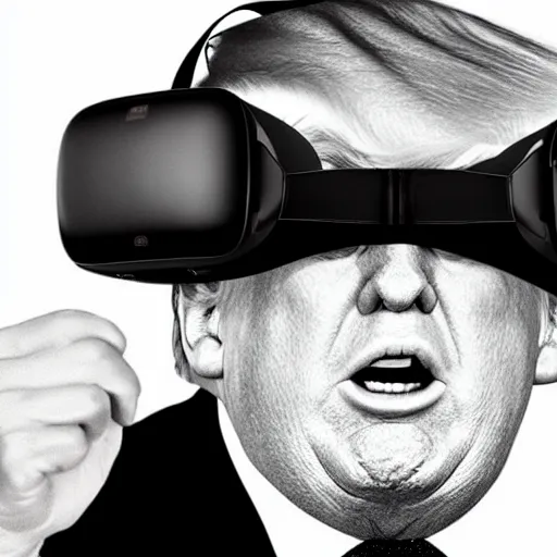 Image similar to Donald Trump wearing a large virtual reality headset, futuristic, full Body portrait