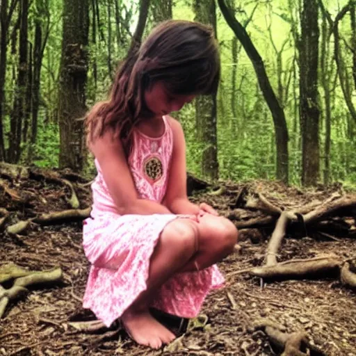 Image similar to “child girl making a ritual sacrifice in the forest”