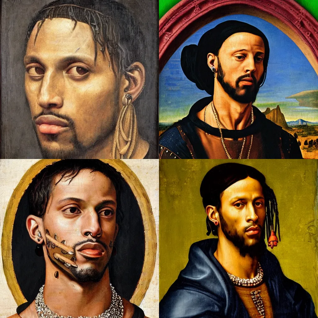 Image similar to A Renaissance portrait painting of Travis Scott
