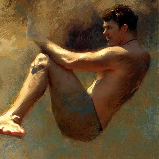 Image similar to a man with an inverted triangle body type, painting by Gaston Bussiere, Craig Mullins