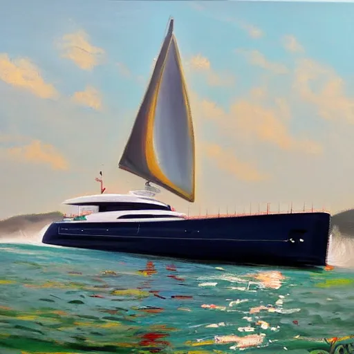 Prompt: viktor orban sailing a yacht, oil painting