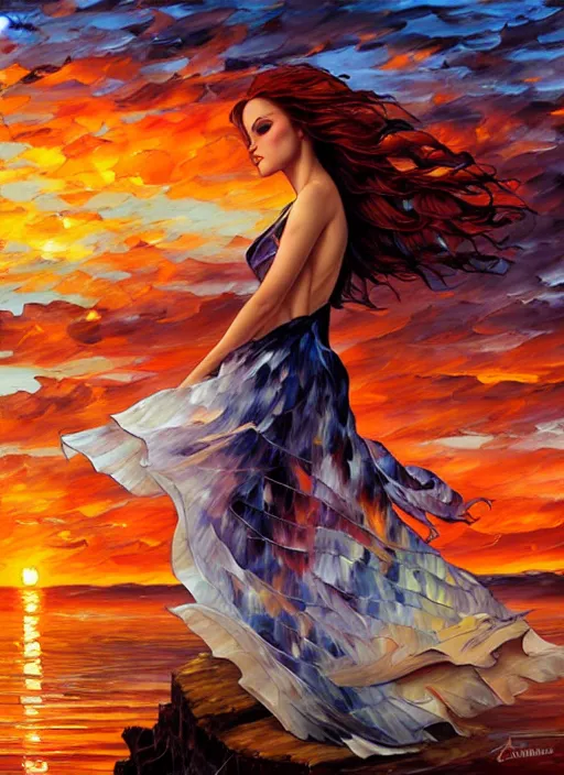 Prompt: beautiful sunset by arthur adams, charlie bowater, leonid afremov, chiho ashima, karol bak, david bates, tom chambers