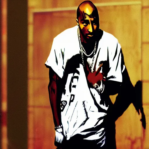 Image similar to Tupac Shakur, screenshot from a 2012s anime