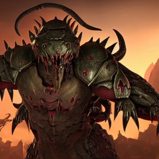 Prompt: armored insect monster from doom eternal