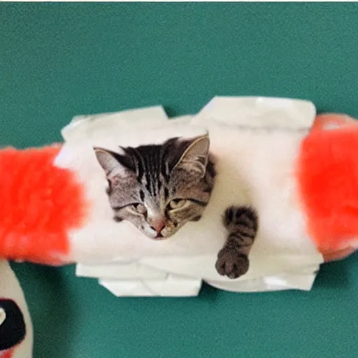 Image similar to cat in sushi costume