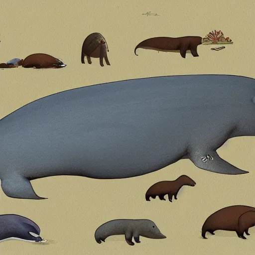 Image similar to capybaras converging on whale evolution, highly detailed concept art