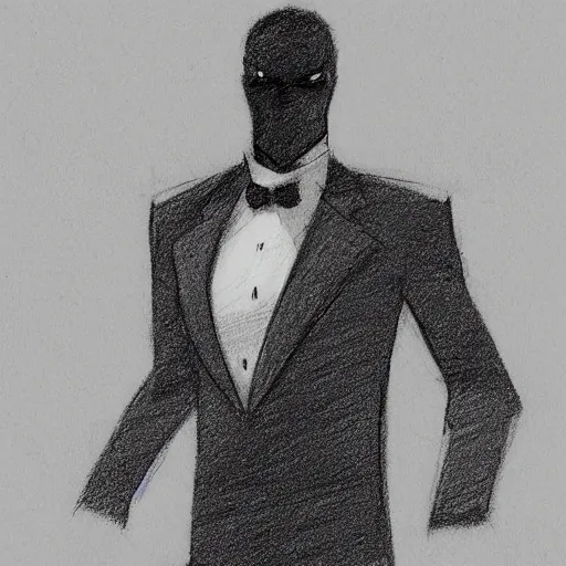 Prompt: a drawing of a man in a black suit, concept art by senior character artist, artstation, cobra, concept art, toonami, full body