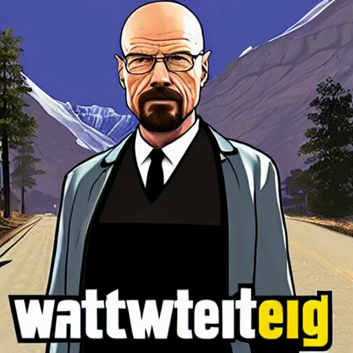 Prompt: Walter White in Grand Theft Auto V cover art
