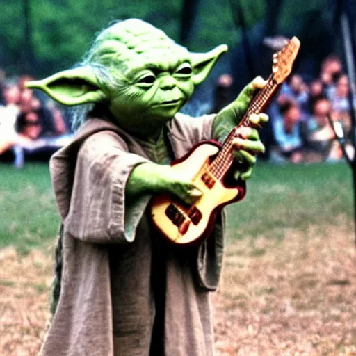 Image similar to yoda performing at woodstock