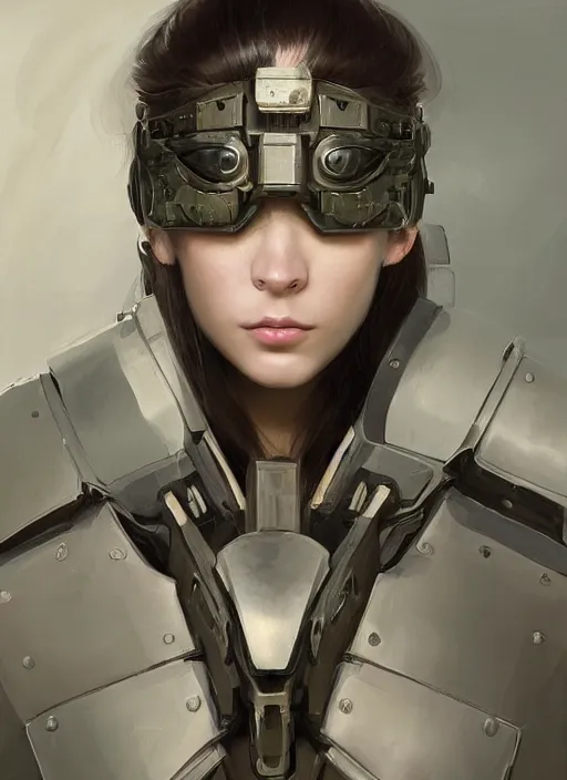 Image similar to a professional painting of a beautiful young female, clothed in stealth armor, nightvision goggles, olive skin, long dark hair, beautiful bone structure, symmetrical facial features, intricate, elegant, digital painting, concept art, smooth, sharp focus, illustration, from Metal Gear, by Ruan Jia and Mandy Jurgens and Artgerm and William-Adolphe Bouguerea