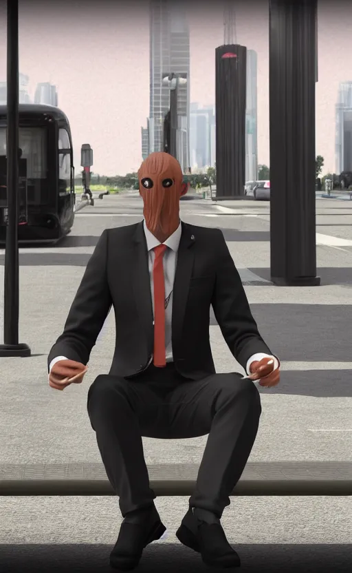 Prompt: A picture of Gundan in suit waiting for a bus , 3D render, ultra HD, Trending on artstation, ultrarealistic,