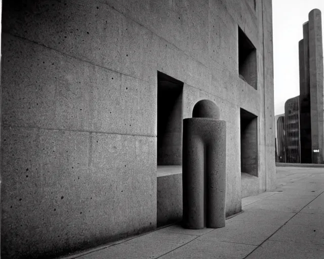 Image similar to by bruce davidson, andrew boog, mystical photography evocative. an fractal concrete brutalist carved sculpture, standing in a city center.