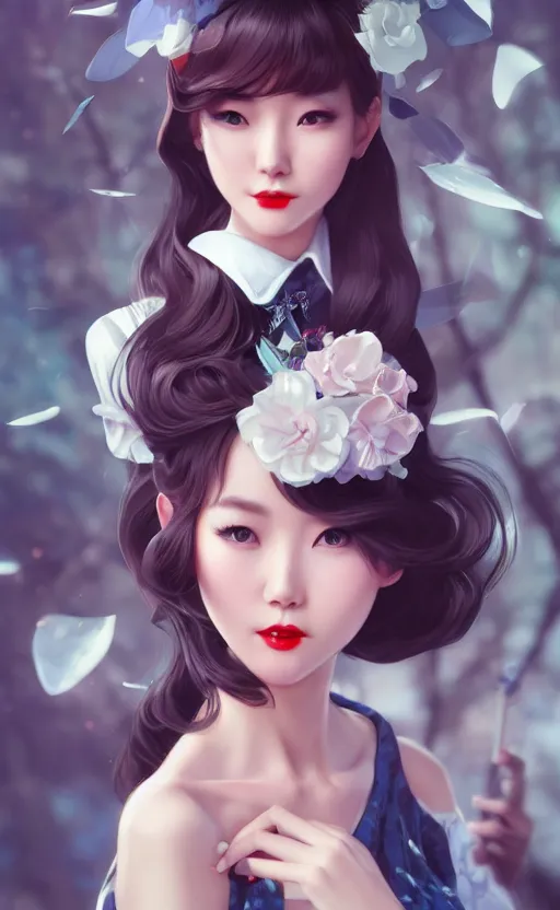 Image similar to a pin up and beautiful fashion charming dreamlke korea girl with lv jewelry, character art, art by artgerm lau and kyoung hwan kim and and ilya kuvshinov and john singer sargent, hyperdetailed, 8 k realistic, symmetrical, frostbite 3 engine, cryengine, dof, trending on artstation, digital art