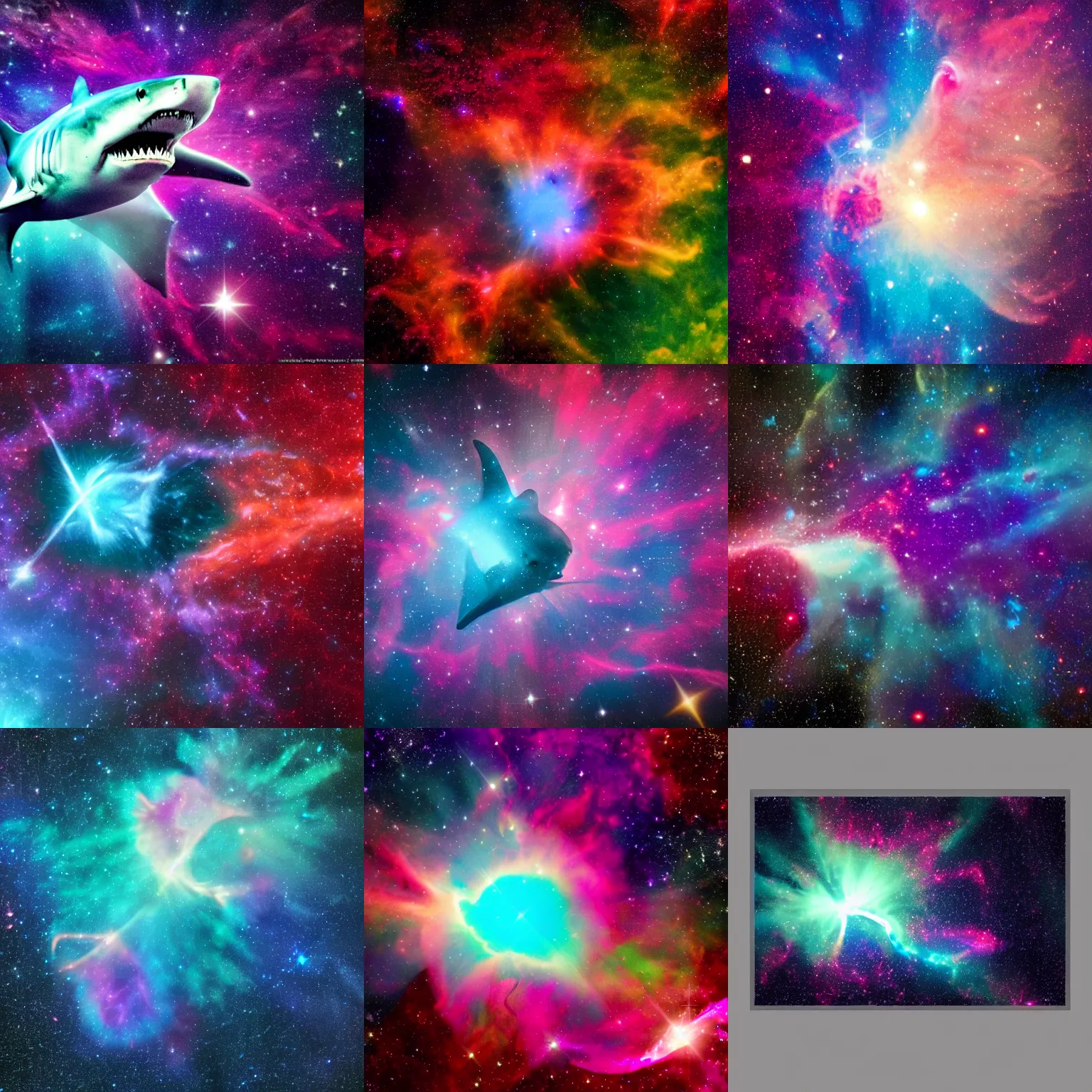 Prompt: a shark shaped nebula, high quality, 4k, colorful, space photography