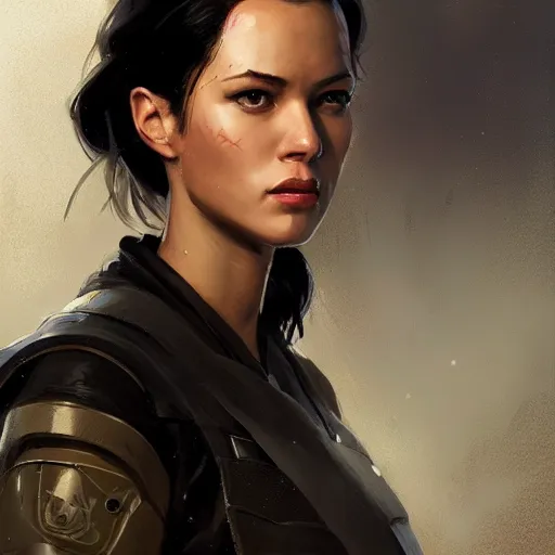 Image similar to portrait of a woman by greg rutkowski, marla fett, samoan features, straight black hair, tall and slender, star wars expanded universe, she is about 2 0 years old, wearing tactical gear, digital painting, artstation, concept art, smooth, sharp foccus ilustration, artstation hq