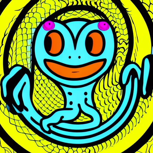Prompt: a python with huge eyes, neon vector graphic three color professional