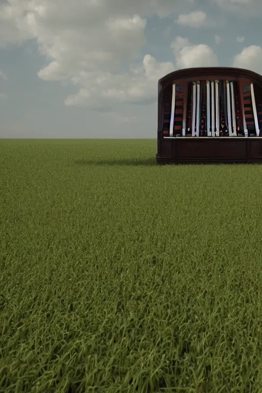 Image similar to a large organ in a field, trending on artstation, render, 3 d, octane, 4 k, 8 k, unreal engine, cinema 4 d