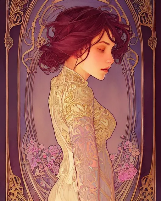 Image similar to secret romance, highly detailed, very intricate, art nouveau, gold filigree, romantic storybook fantasy, soft cinematic lighting, award - winning, disney concept art watercolor illustration by mandy jurgens and alphonse mucha and alena aenami, pastel color palette, featured on artstation