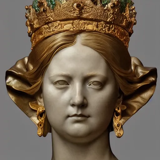 Image similar to beautiful lifelike award winning marble statue bust of queen victoria trending on art station artgerm greg rutkowski alphonse mucha museum quality cinematic atmospheric